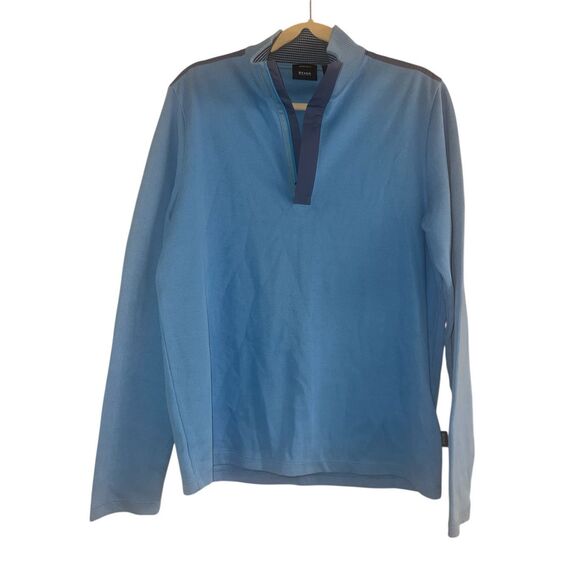✨BOSS Hugo Boss Persano Pullover 1/4zip Top Blue Sz Large Sweater✨ - Picture 6 of 12